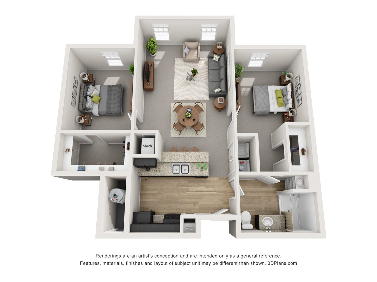 2 Bed / 1 Bath Floor Plan 2